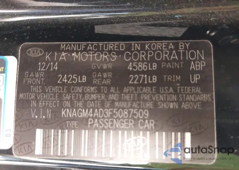 2015 Kia Optima Hybrid from USA, damaged, VIN KNAGM4AD3F5087509